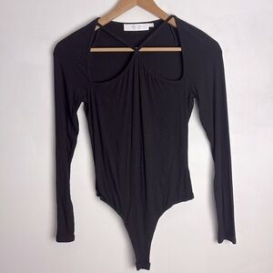 ASTR The Label Cutout Black Soft Ribbed Knit Bodysuit Size Medium